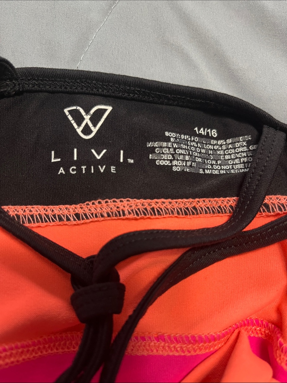 Livi Active Neon Coral, Hot Pink & Black Strappy Athletic Tank - Picture 3 of 3